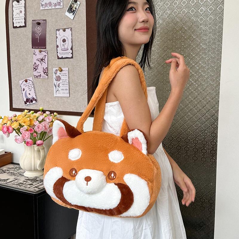 Cartoon Cute Furry Animal Handbag Plush Large Capacity Shoulder Messenger Bag Little Raccoon Handbag Girl