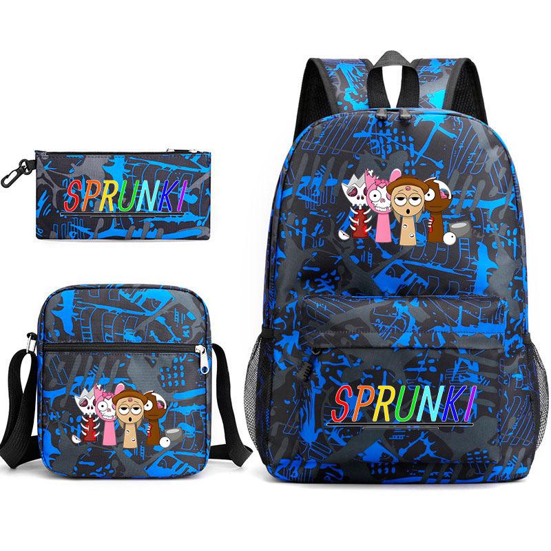 New rhythm box Sprunki music game schoolbag backpack pencil bag three-piece set student heat transfer backpack
