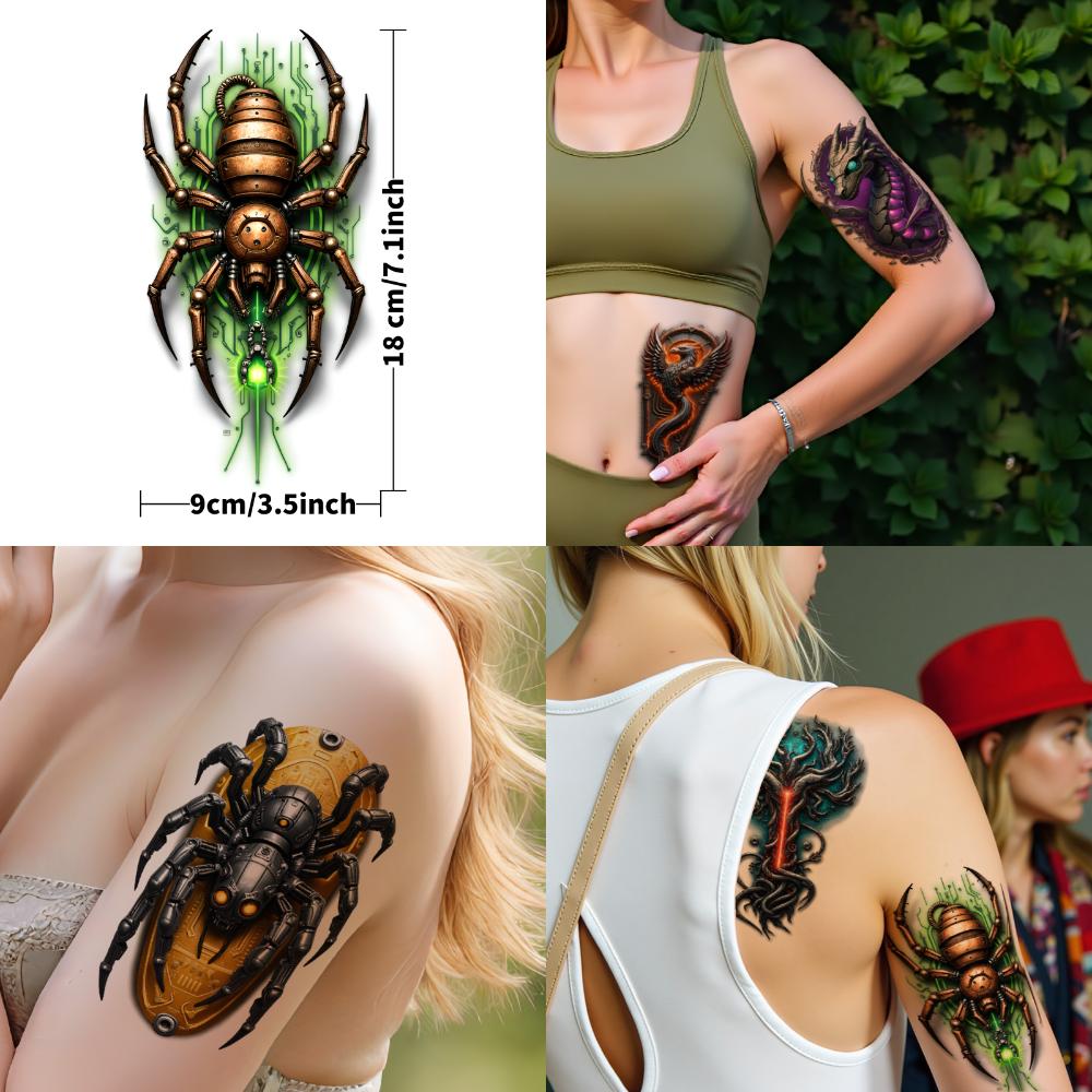 3PCS Temporary Tattoos Long Lasting Body Stickers Robot Mechanical Animals Adult Tattoo Stickers Cosplay Party Stickers Props