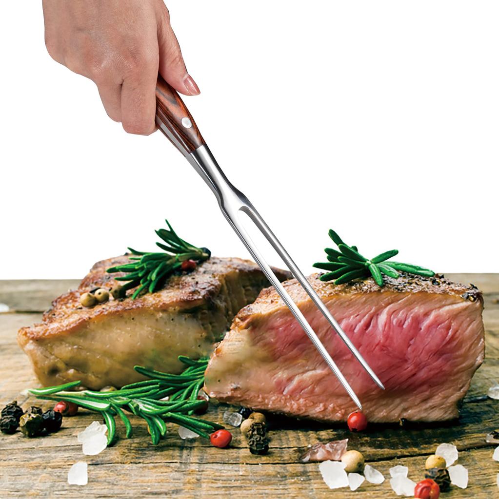 IMEEA Wooden Handle Carving Fork, 29cm, Stainless Steel, Meat Fork