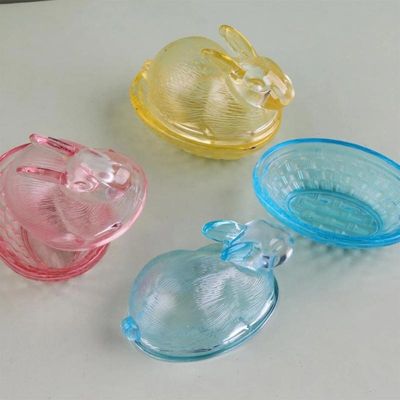 Lovely Transparent Glass Rabbit Jar Household Candy Dispenser Bowl with Lid Kitchen Counter Decoration