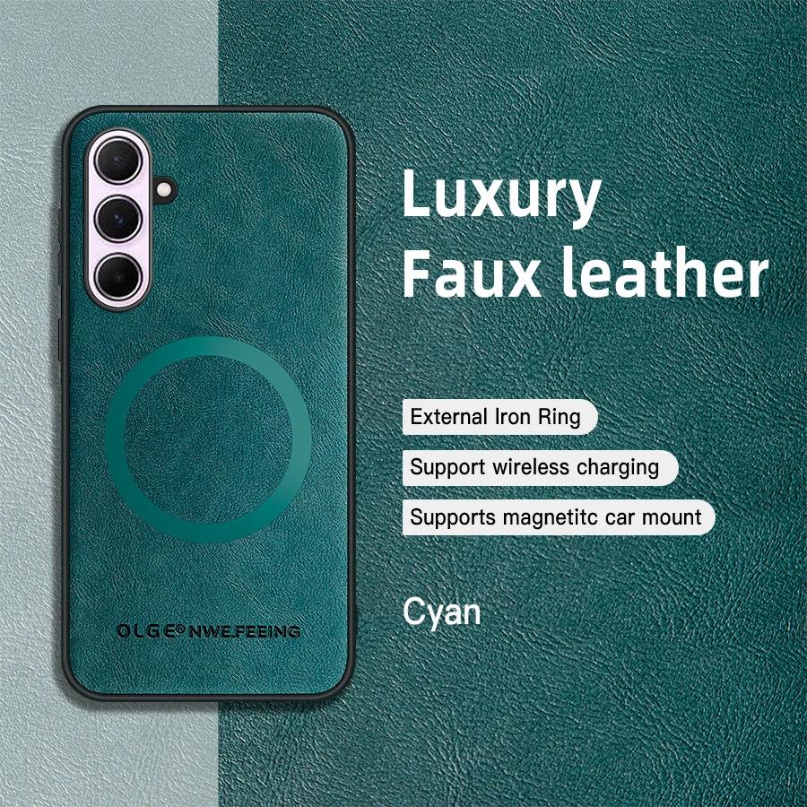 For Samsung Galaxy A56 A55 A54 A53 A52 A52S A51 PU Leather Magnetic Ring Soft Edge Anti-Drop Anti-Fingerprint Phone Case