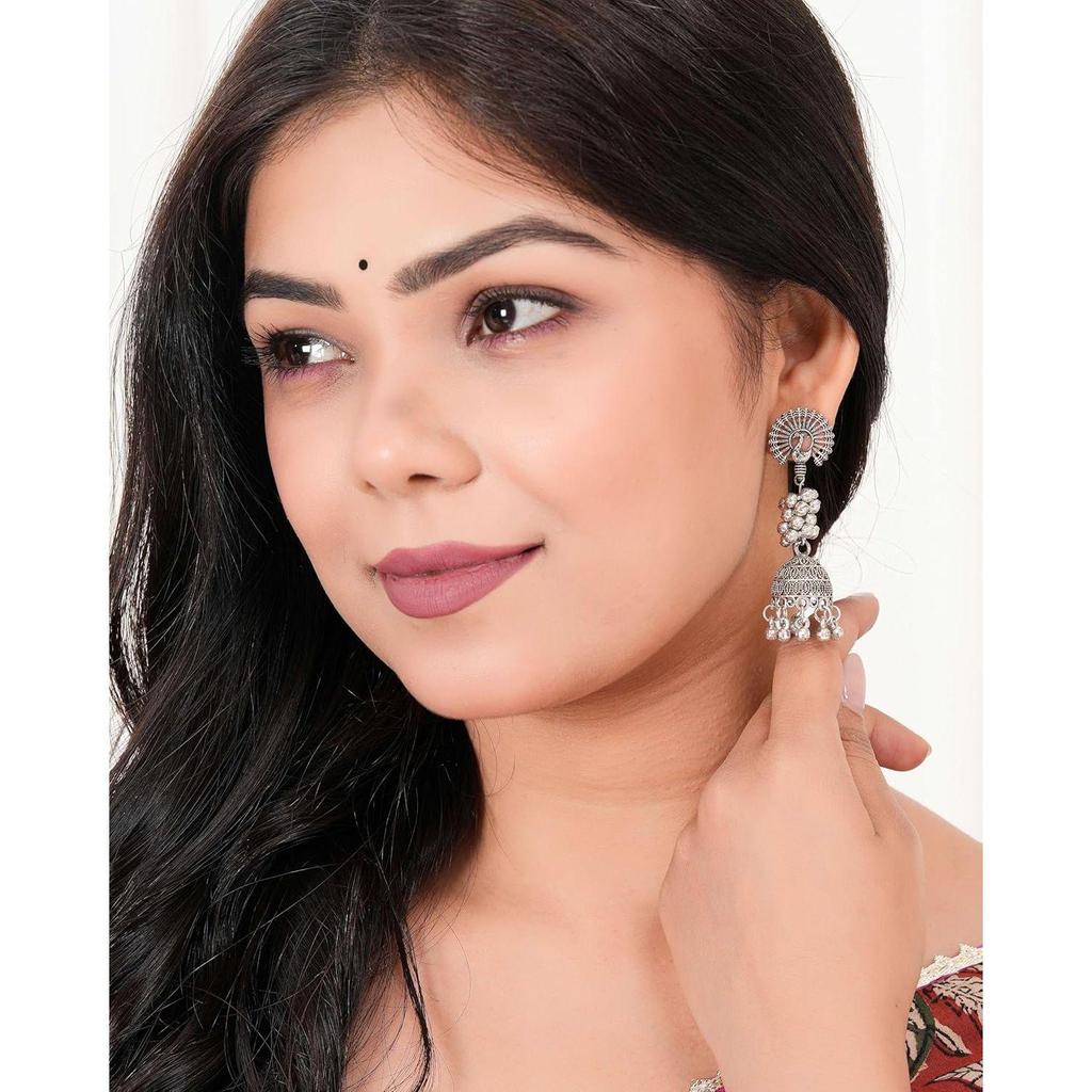 Handmade Traditional Jhumki with Moon and Flower Motif Chandbali Design Ethnic Jhumki Earrings for Women and Girls
