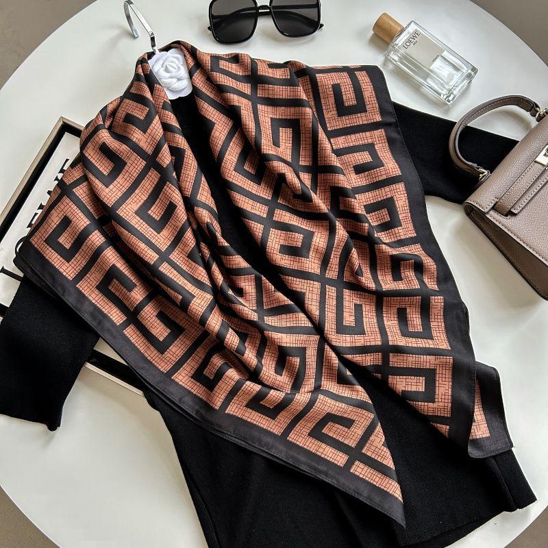 Letra Estampada Seda Imitada de Alta Qualidade Lenço de Seda Twill Decorativo Feminino