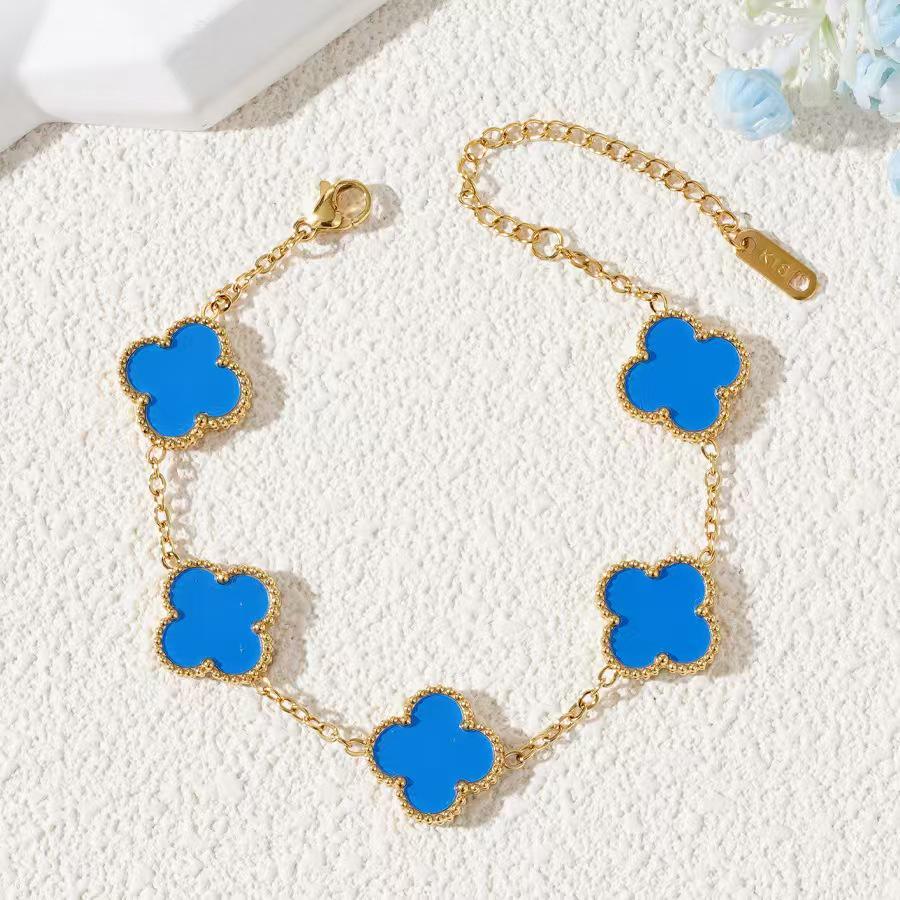 Pulsera de trébol de cuatro hojas de 15 mm - Joyería clásica de cinco flores, oro de 18k, no se decolora.