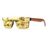 Polarized Sun Glasses Flat Top Square Frame Luxury Wood Grain Temples Women Eyeglasses Retro Square UV400 Outdoor Goggles