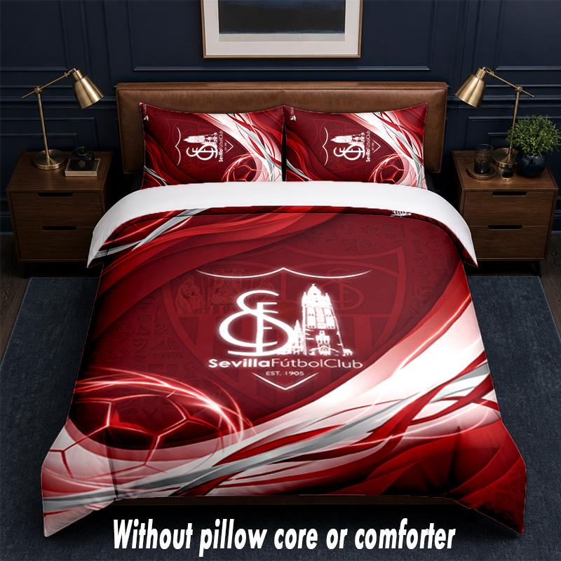 Set de Cama con Diseño del Sevilla FC 1 Funda Nórdica + 2 Fundas de Almohada Suave Transpirable Ropa de Cama para el Hogar