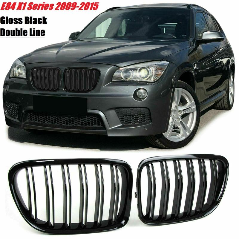 Glossy Black Front Bumper Dual Slat Front Kidney Grill Grille For-BMW X1 Series E84 SDrive XDrive 2009-2015 Bright black