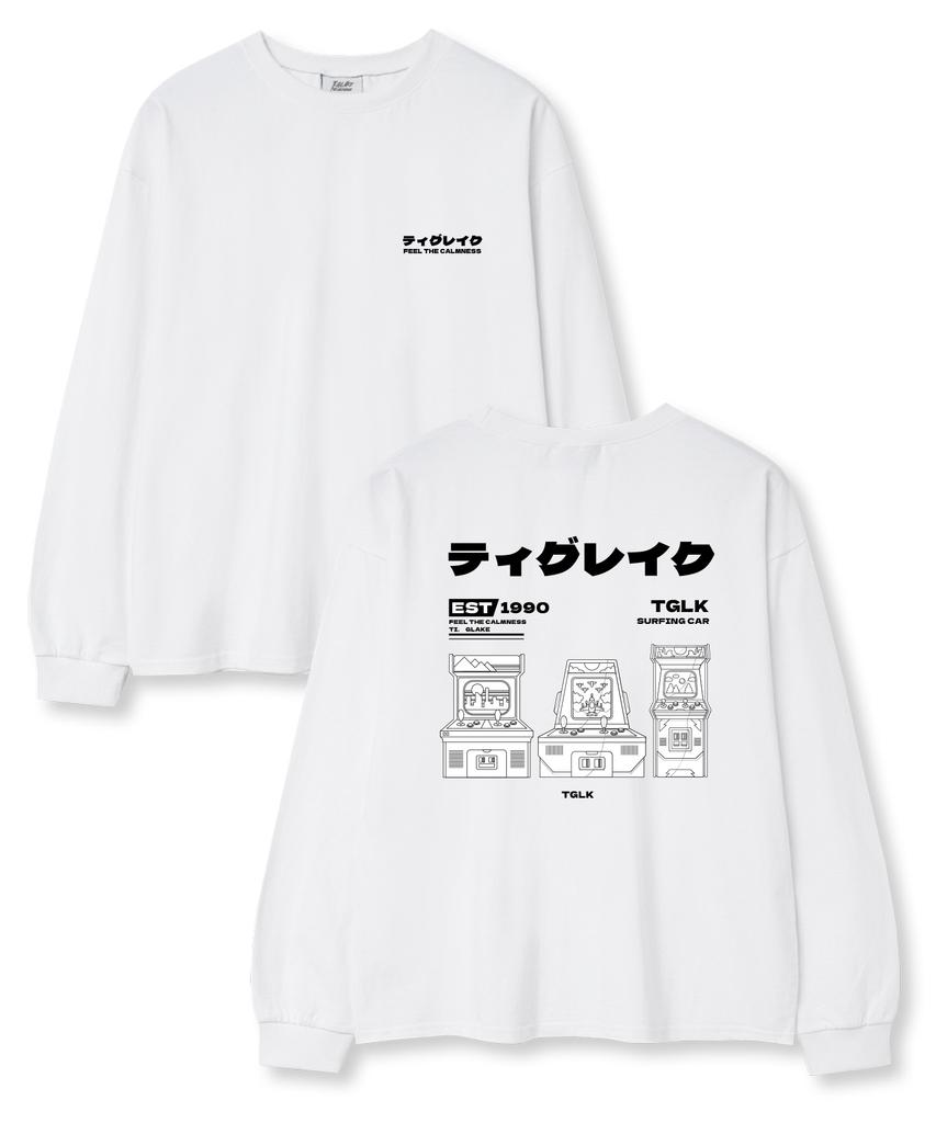 TI.GLAKE Joystick Oversized Long Sleeve T-Shirt White [Select Ribbed Sleeves]