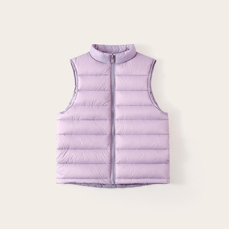 Autumn and Winter Boys' and Girls' Lightweight Sleeveless Jackets with Stand-Up Collars in Solid Colours, Warm down Vests