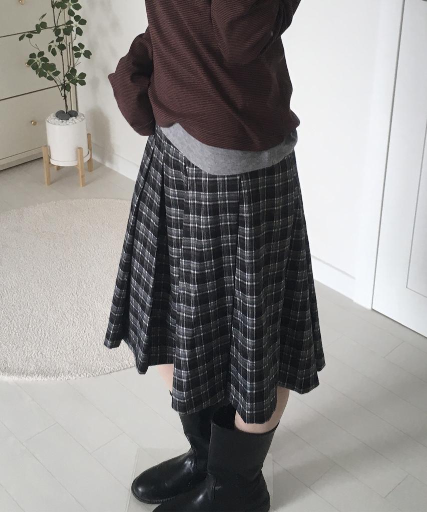Place Studio Double Button Check Midi Layered Wrap Pleated Skirt [Check]