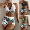 2024 Women's High Waist Sporty Lace-up Bikini Set with Split Flat Leg Swimsuit