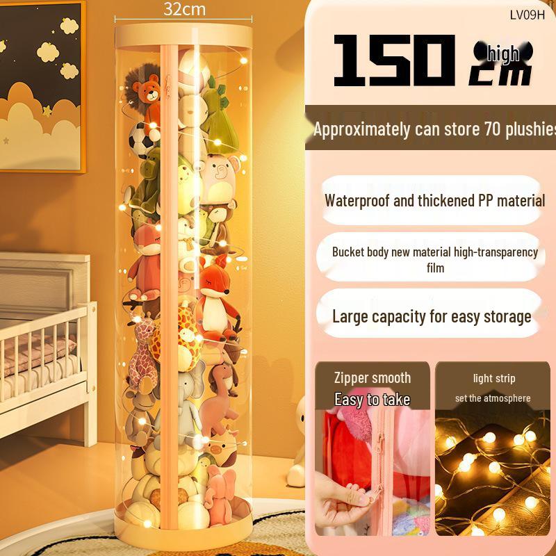 Zippered Plush Doll Storage Basket - Children's Transparent Toy Organizer