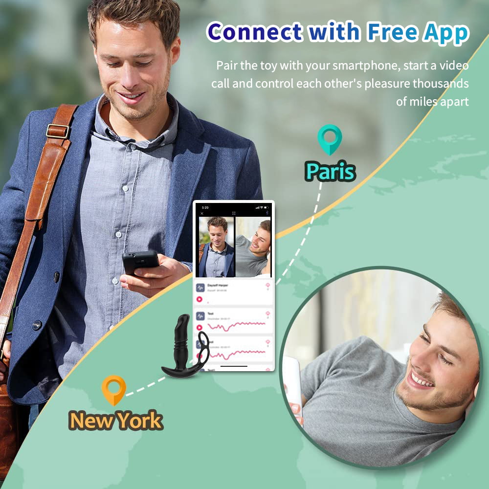 Thrusting Anal Vibrator Butt Plug Adult Toys for Men Couples, APP Control Prostate Massager with Penis Ring