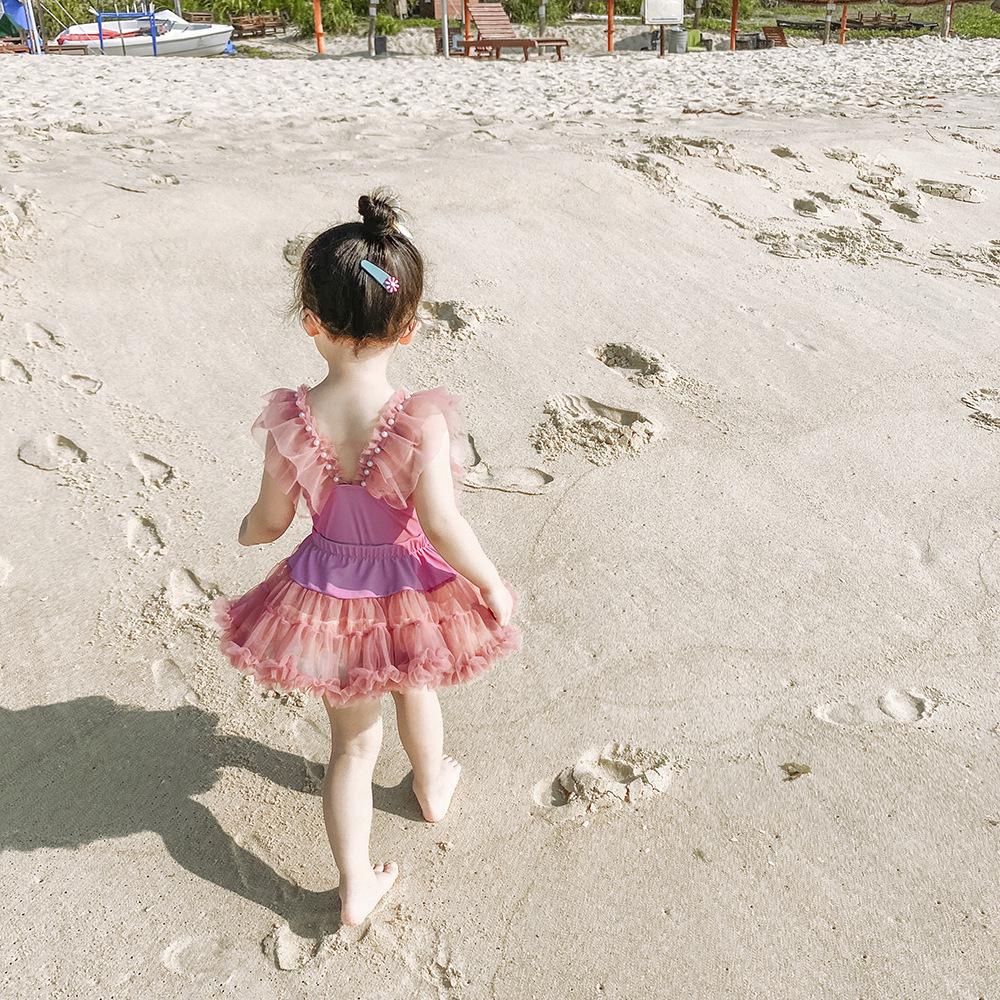 Girls' One-Piece Quick-Dry Swimsuit with Tulle Skirt - Princess Fairy Style for Toddlers and Children