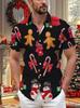 Men's Casual Short Sleeve Shirt, Christmas Print, 100% Polyester Fabric, Regular Fit with Collar, Button Front, Spring Summer Autumn Holiday Wear