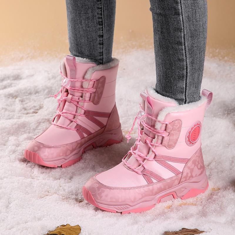 Girls' Pink Winter Snow Boots: Non-Slip, Warm, Fashionable, Perfect for Older Kids