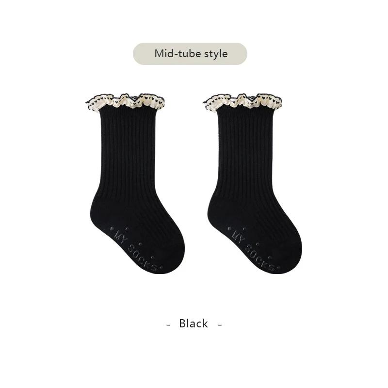 Autumn Baby Mid-Tube Socks Children Lace Princess Socks Vintage Solid Color Kids Crew Socks For Girls Long Tube Socks