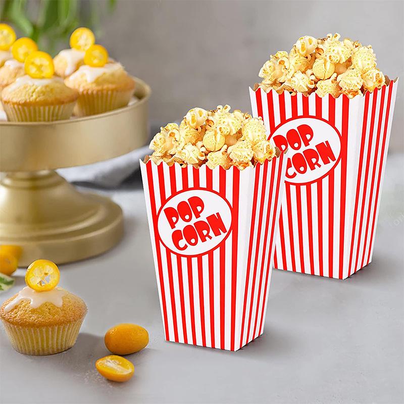 Striped Food-Grade Cardboard Folding Box for Popcorn, Fries, and Chicken
