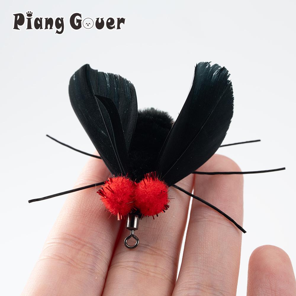 Small Bee Artificial Insects Cat Teasing Stick Change Head Toy Pet Feather Wings Toys