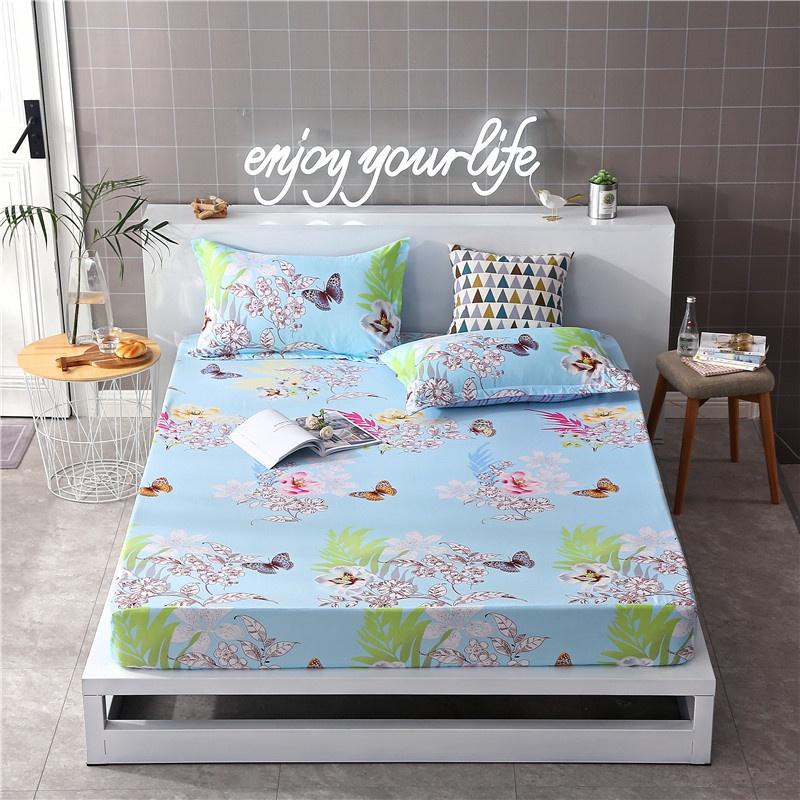 Luxurious Bedding Fitted Sheet Floral Flower Pillowcase Bed Cover With Elastic Cover