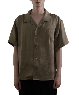 WEGO Camisa Masculina de Verão Simples de Cetim Bordado de Manga Curta Tamanho M, Top, Casual, Cáqui,