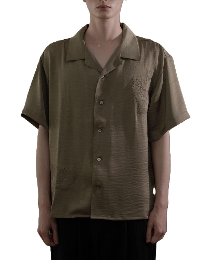 WEGO Short Sleeve Satin Embroidered Summer Simple Size M Men's Shirt, Top, Casual, Khaki,