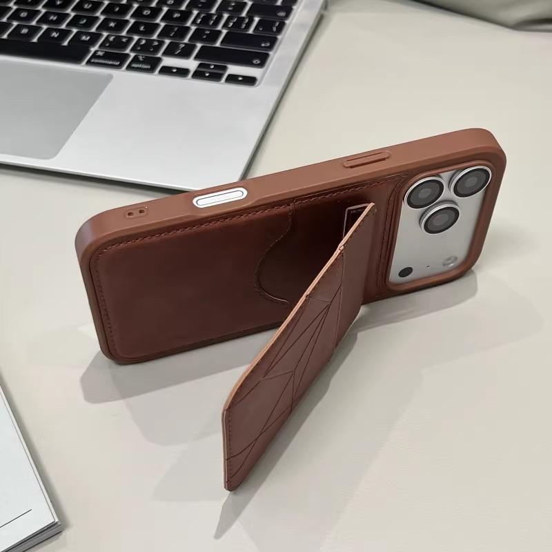 Applicable to iPhone17ProMAX business mobile phone case, leather card bag bracket, Apple 16 all-inclusive anti-drop protective case.