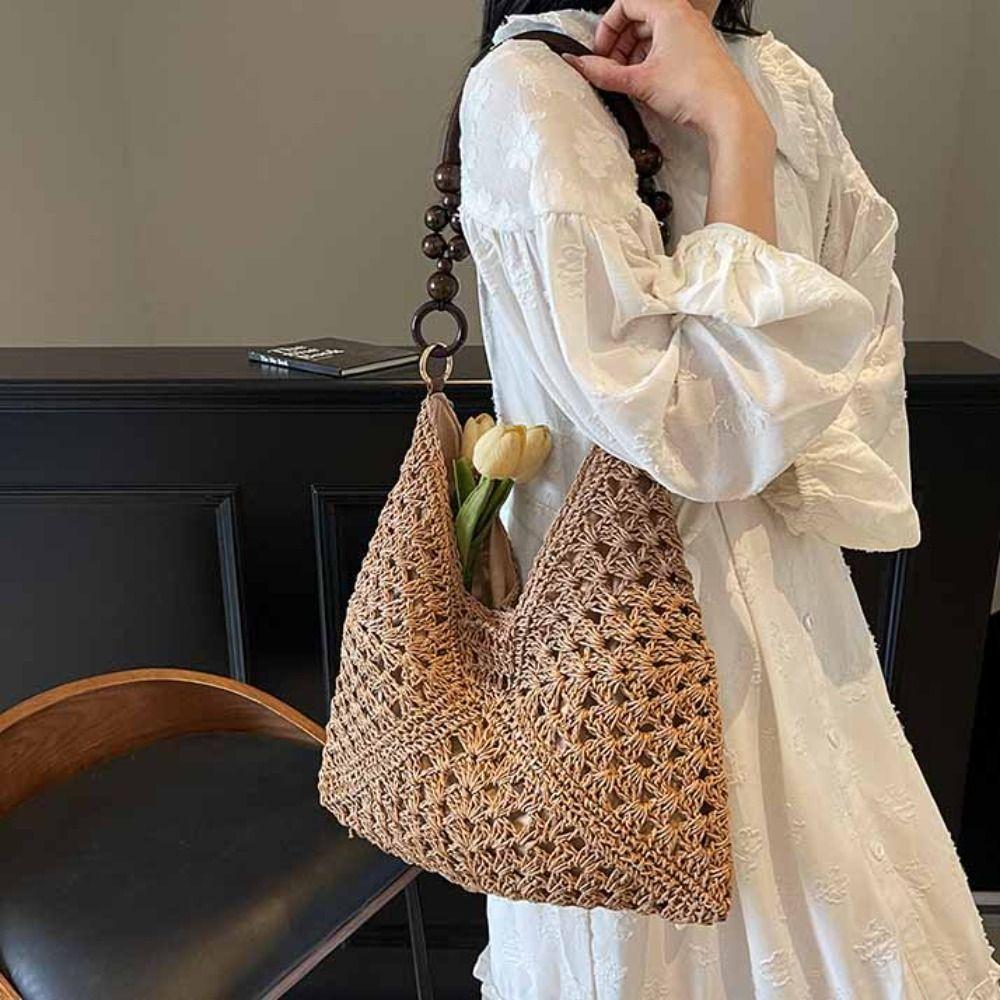 Beach Handbag Straw Woven Bag Tote Bag Hollow Shoulder Bag Fashion Bohemian Beach Bag  Holiday