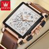 Top Brand Luxury Mens Watches Fashion Blue Square Quartz Watch for Men Sport Leather Strap Chronograph Wristwatches