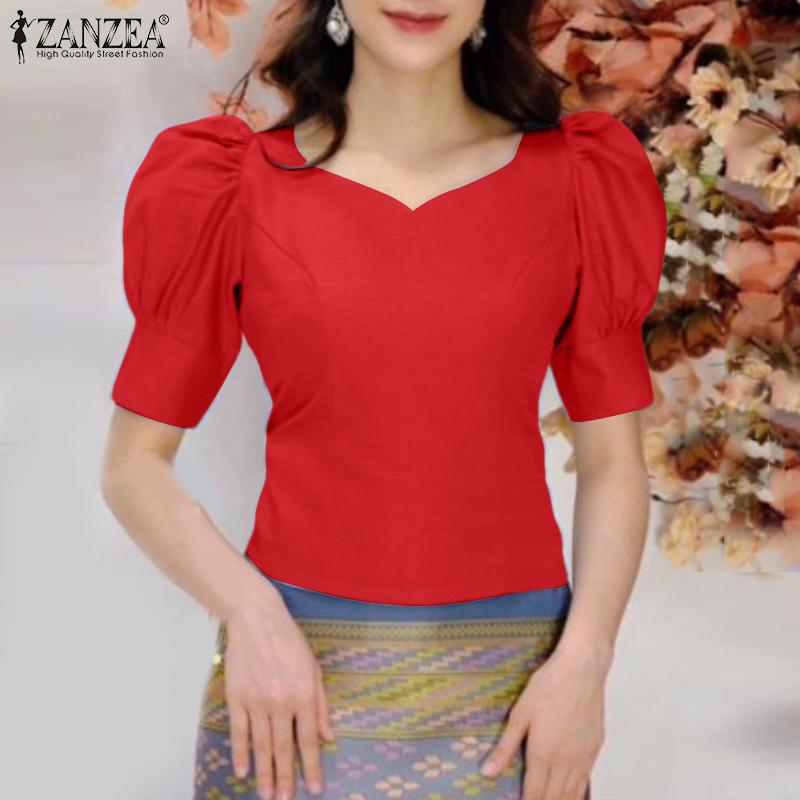 ZANZEA Women Summer V-Neck Elegant Casual Half Sleeve Blouse