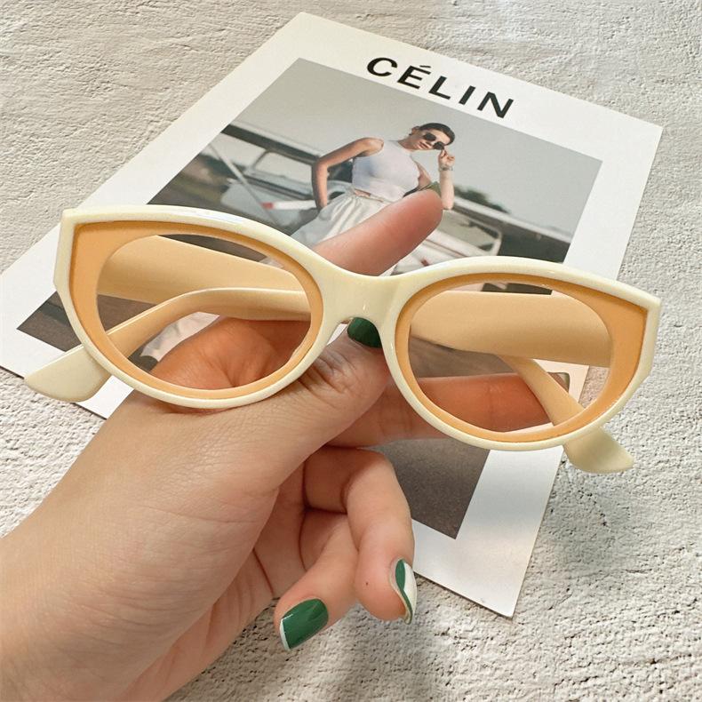 New Cat Eye Sunglasses Women's Oval Glasses Retro Oval Sunshade Glasses Women's Sunglasses