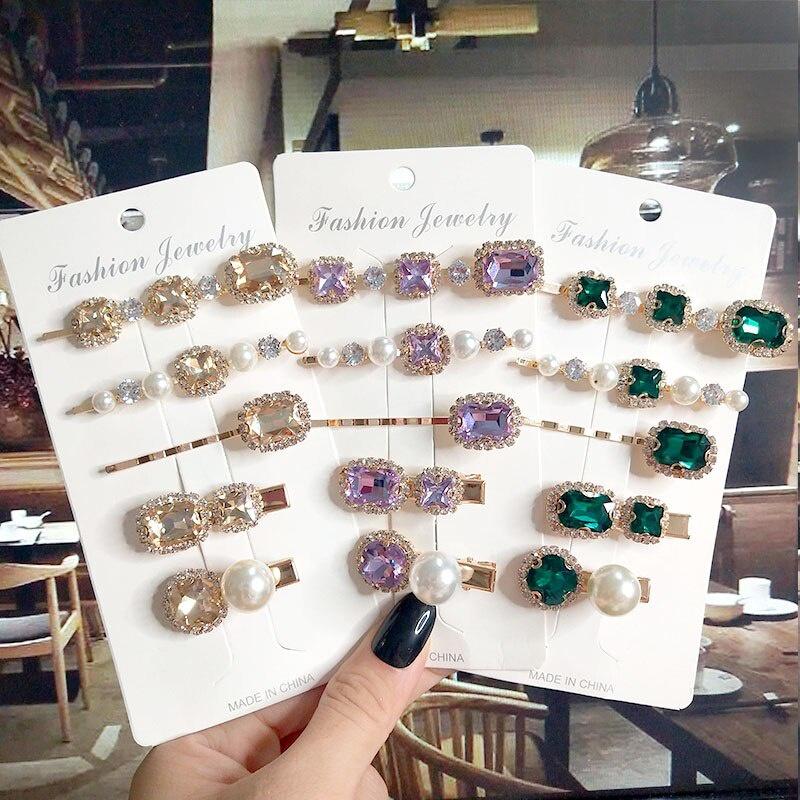 5Pcs/Set Fashion Crystal Hair Clips Hair Accessories for Women Jewelry Luxury Simulation Pearl Barrette Pin Girl Gift Ornaments.