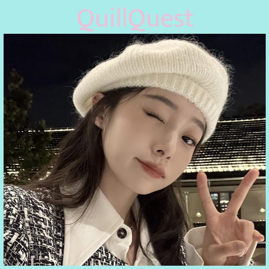 Knit Mohair Stylish Beret Hat For Women Warm And Fuzzy Painter Cap In Multiple Colors