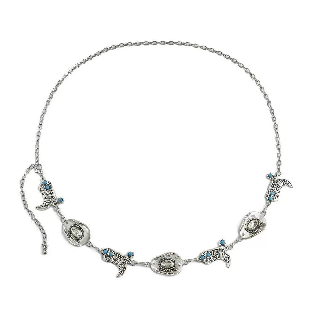 Retro style sweet and cool punk waist chain, personalized metal denim style three-dimensional body chain jewelry women