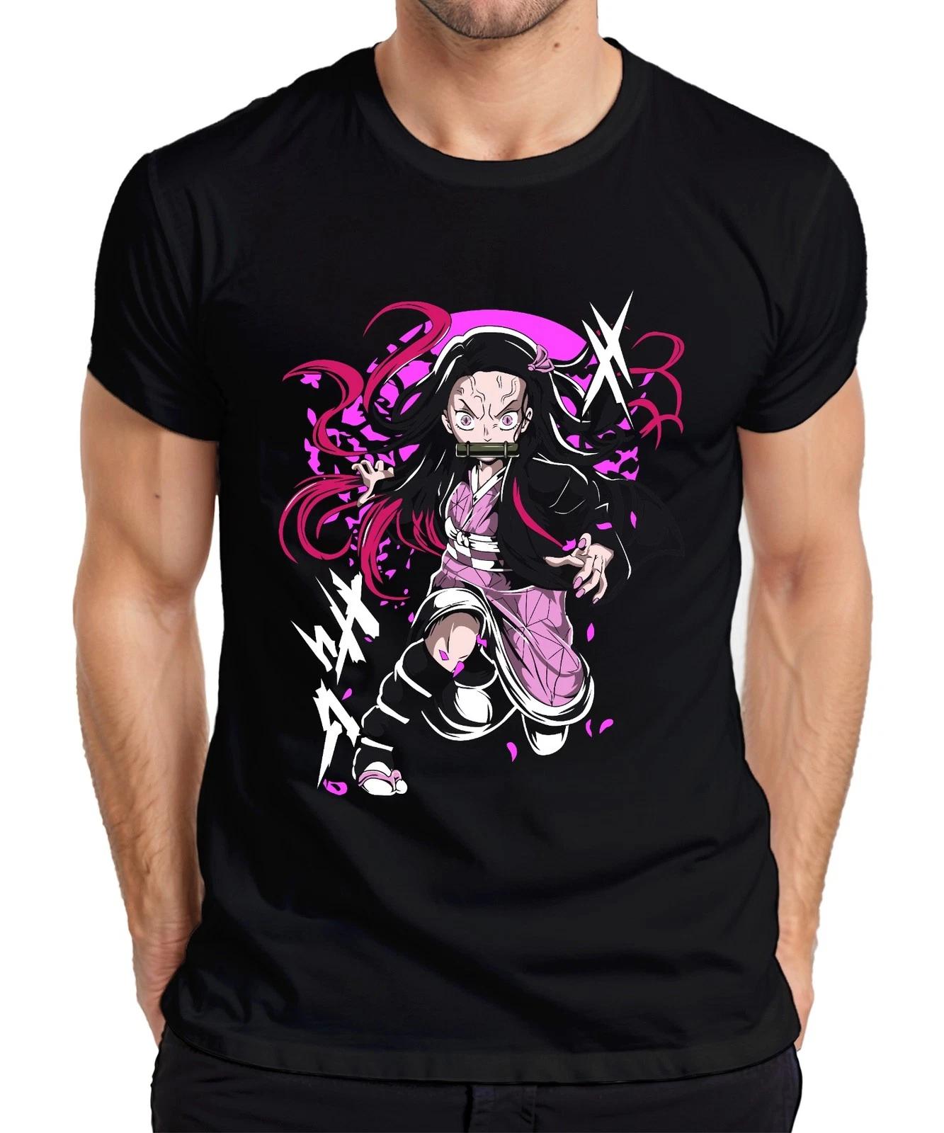 Nezuko Kamado Anime Dämon Kampfpose Bambus Beißschutz rosa Manga Herren T-Shirt XXXXL