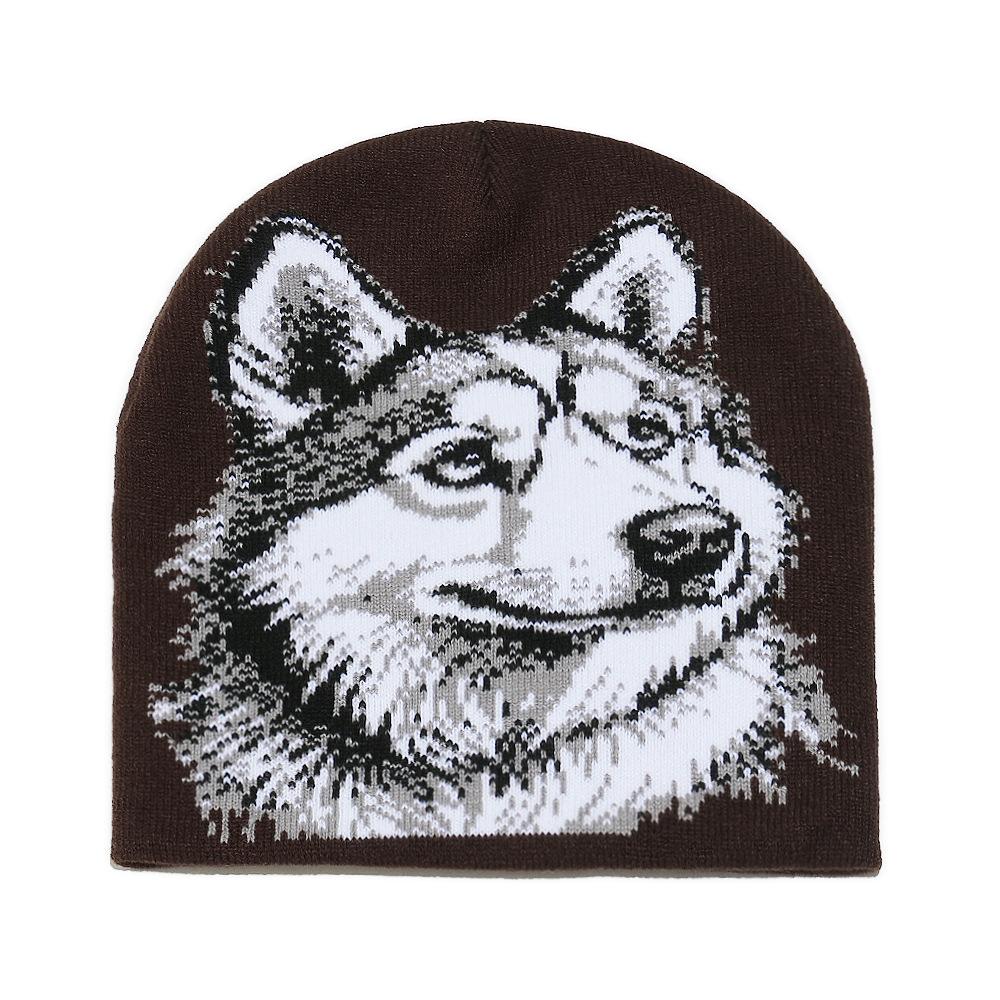 Temu Autumn and Winter Pullover Hat Student Ear Protection Cold Hat Wolf Head Animal Knitted Hat