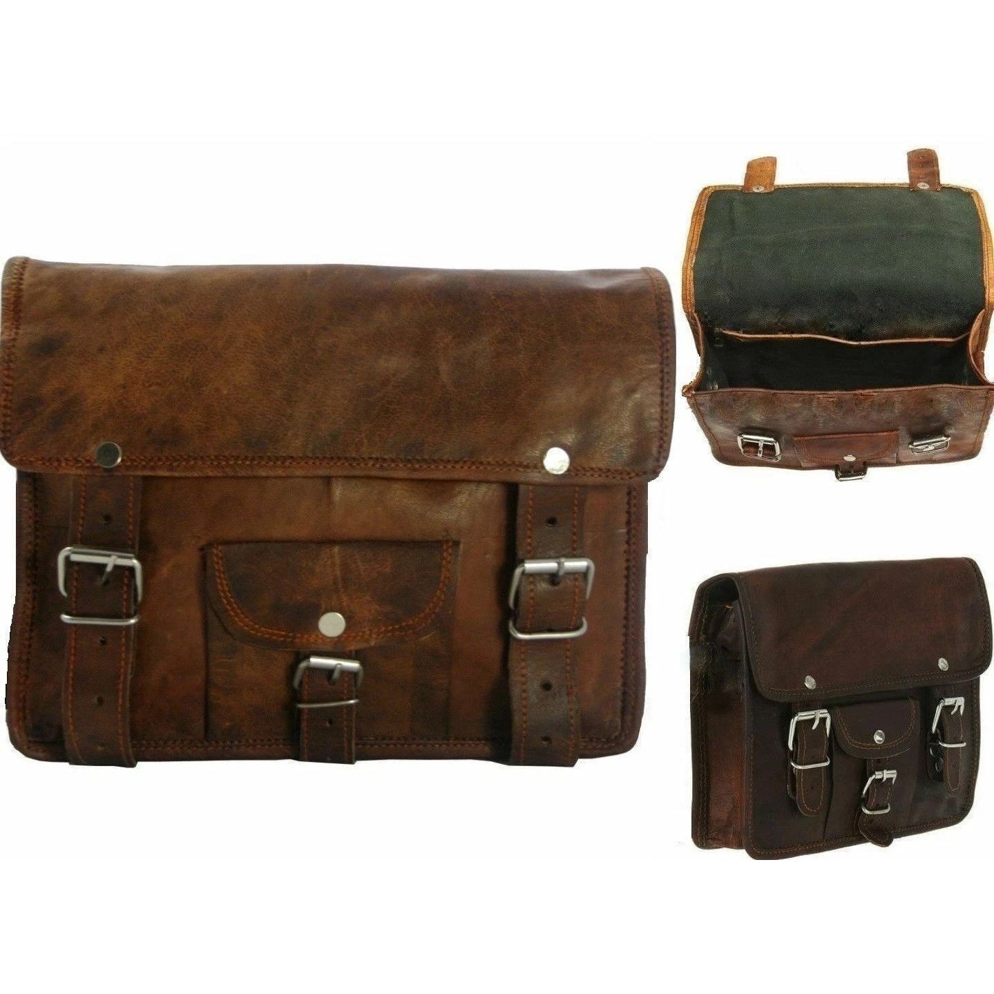 

1 Side Pouch Motorcycle Side Brown Leather Pouch Saddlebags Saddle Panniers bag 11 x 9 x 4 in