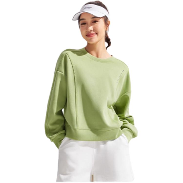 Li Ning Fitness Series Rundhals-Pullover Buchstaben Langarm-Sweatshirt Damen Sweatshirt Fresh-Moosgrün AWDV068-7
