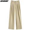 DIMANAF 2023 New Plus Size Summer Long Pants Women Pants Loose Straight Buttons Casual Female Basic Trousers Wide Leg Pants 4XL