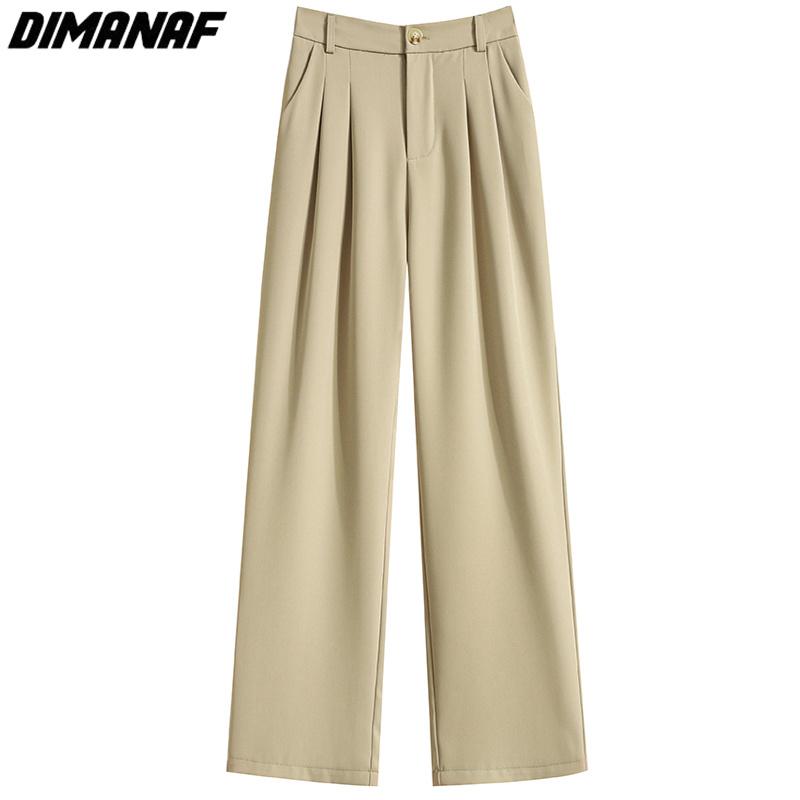 DIMANAF 2023 New Plus Size Summer Long Pants Women Pants Loose Straight Buttons Casual Female Basic Trousers Wide Leg Pants 4XL