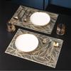 Set of 4 Placemat Golden Rectangle Table Mat for Dining Tables Wipeable Leaf Hollow Insulation PVC Placemats  Home Modern