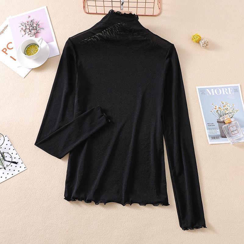 

Тонкая солнцезащитная рубашка из ледяного шелка для женщин, с длинным рукавом, весна-лето, новая, сетчатая, базовая, иностранный стиль, внутренний топ S чёрный
