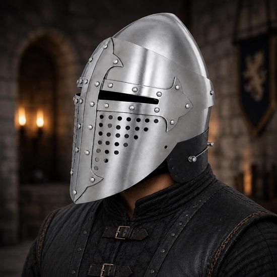 Handmade Steel Crusader Knight Helmet, Medieval Wearable Armor, LARP Cosplay Armory