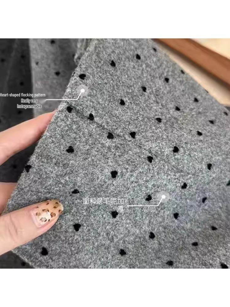 2026 Spring Retro High-Waisted Polka Dot Wool A-Line Skirt - Korean Style, Slimming, Anti-Exposure
