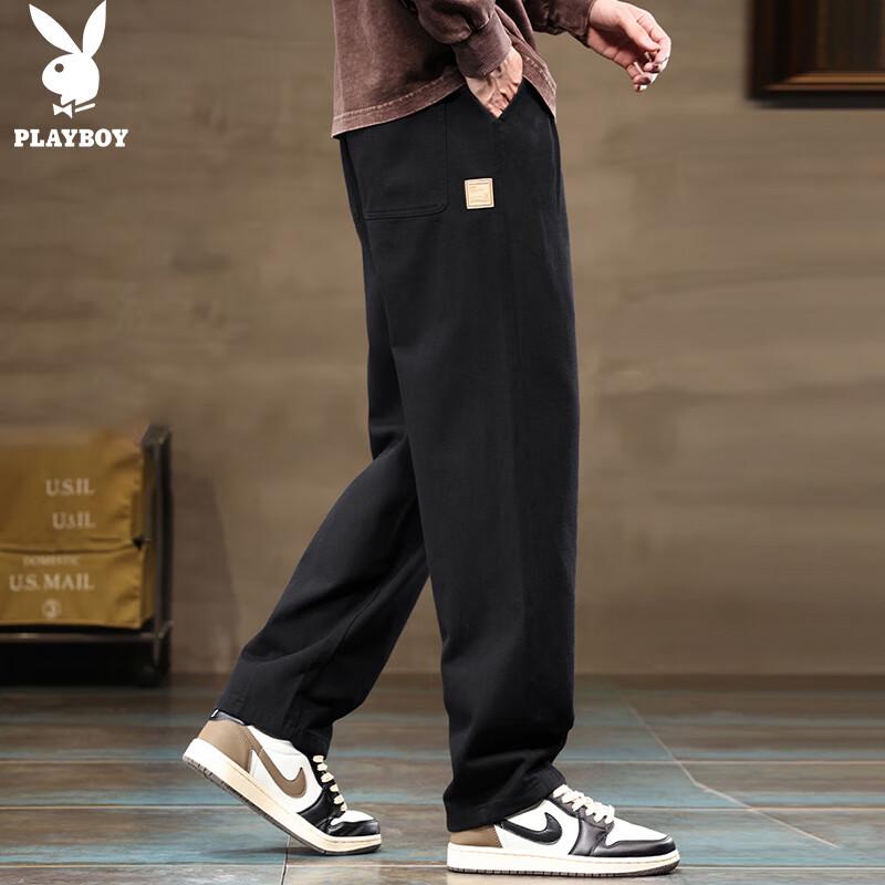 PLAYBOY Men's Casual Loose Straight-Leg Cargo Pants