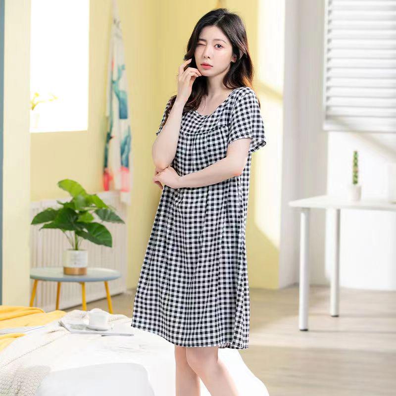 2023 Women's Short Sleeve Cotton Silk Printed Summer Nightdress