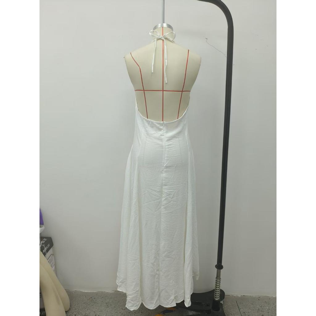 Spring Summer Women's Linen Cotton Blend Simple Backless Sleeveless Long Maxi Dress for Europe America