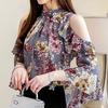 SURE XIAO STORY Fashion Floral Print Chiffon Women Blouse Butterfly Sleeve Women Shirts O-neck Women
