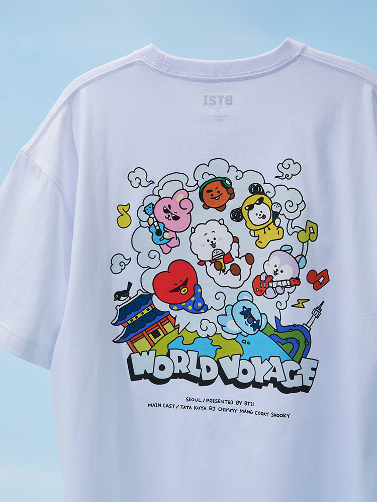 BT21 WORLD VOYAGE Kurzarm-T-Shirt – Weiß